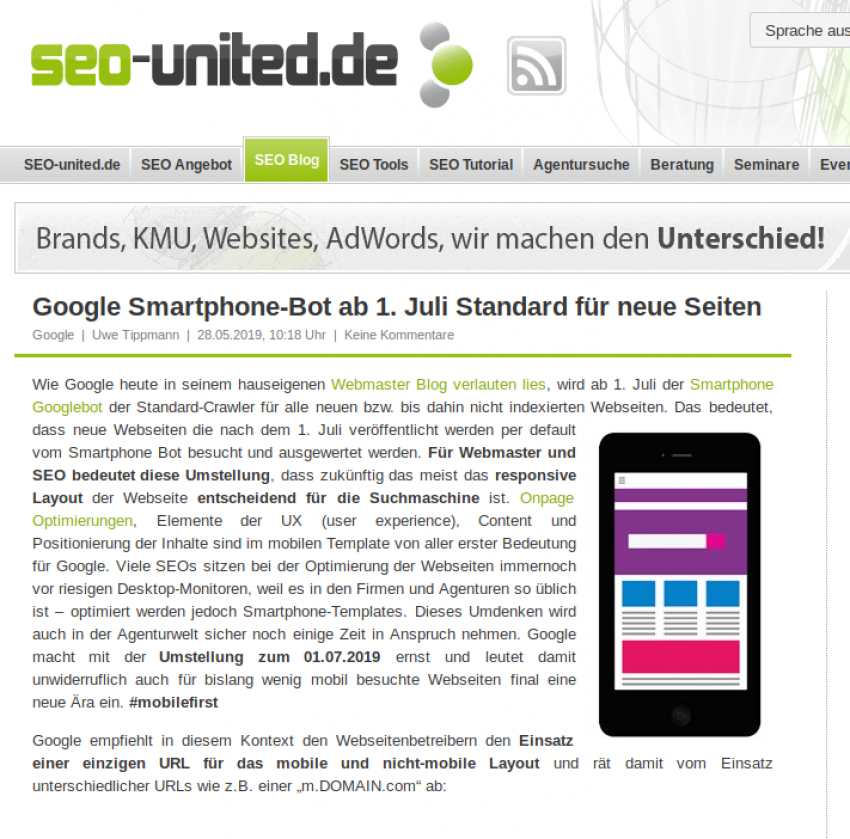 Google Smartphone-Bot ab 1. Juli Standard für neue Seiten