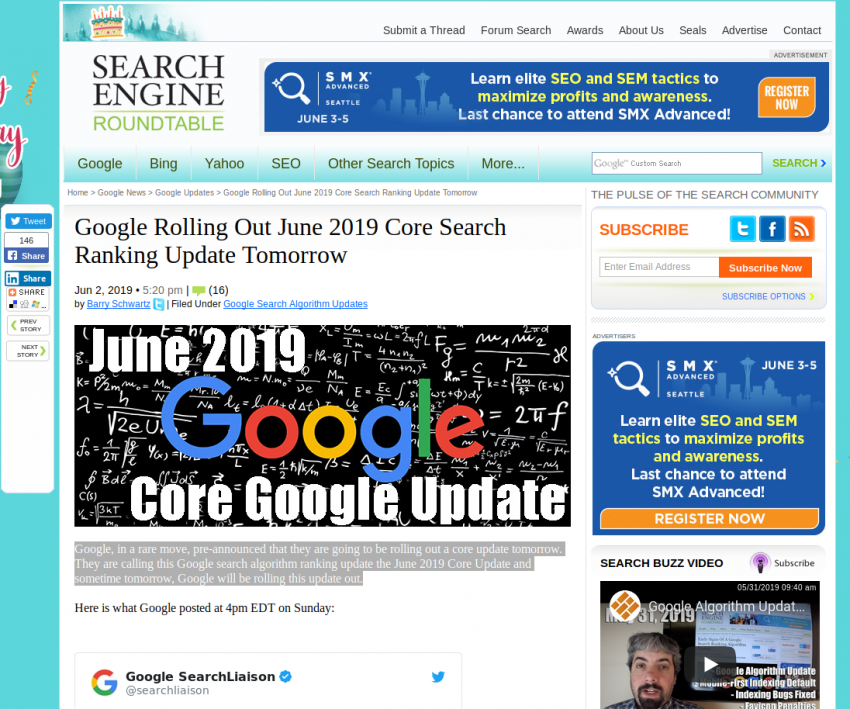 Google Rolling Out June 2019 Core Search Ranking Update Tomorrow