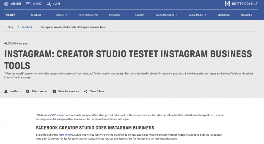Instagram: Creator Studio testet Instagram Business Tools