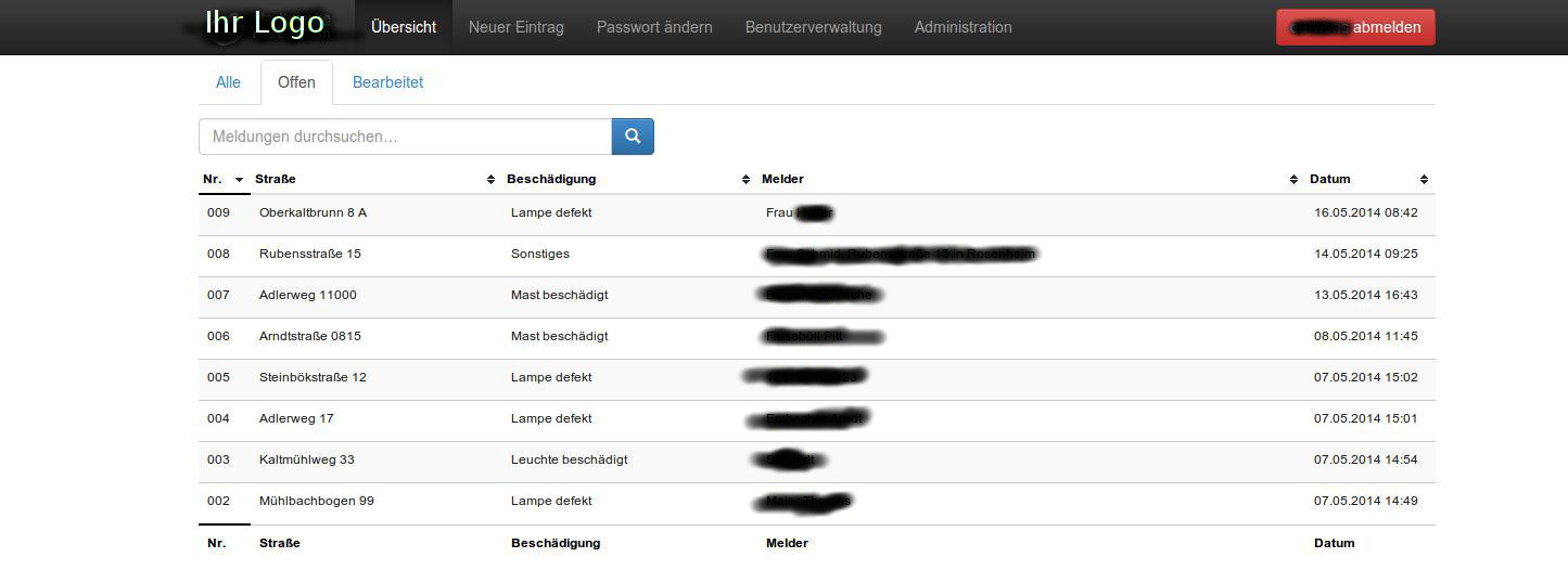 Mängelmelder Vorlage