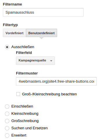 Filtererstellung Analytics