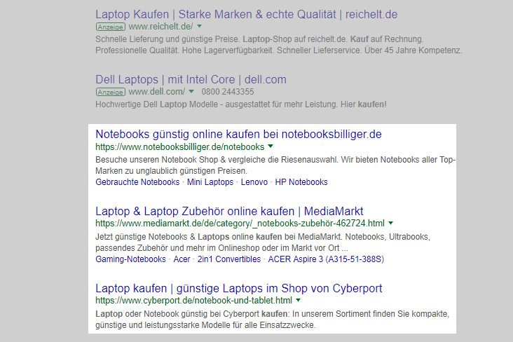 Organische Suchtreffer Organische Suchtreffer