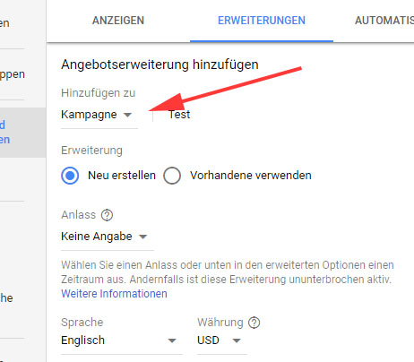 Einrichtung Angebotserweiterung 3 Einrichtung Angebotserweiterung 3