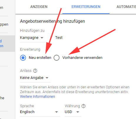 Einrichtung Angebotserweiterung 4 Einrichtung Angebotserweiterung 4