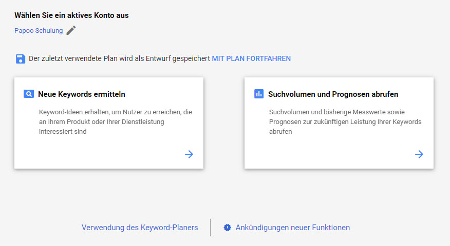 Keywordplaner Optionen Keywordplaner Optionen