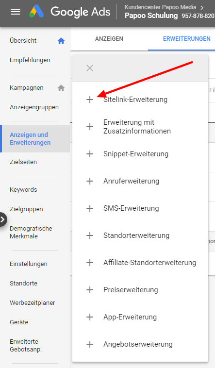 Sitelinks Einrichtung 9 Sitelinks Einrichtung 9