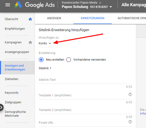 Sitelinks Einrichtung 12 Sitelinks Einrichtung 12