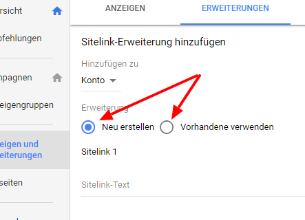 Sitelinks Einrichtung 3 Sitelinks Einrichtung 3