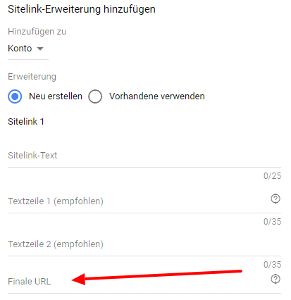 Sitelinks Einrichtung 2 Sitelinks Einrichtung 2