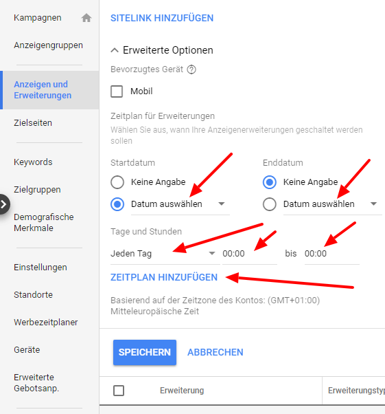 Sitelinks Einrichtung 4 Sitelinks Einrichtung 4