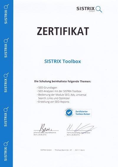 Sistrix Zertifikat