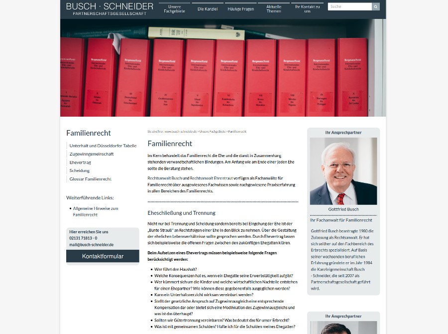 Auf Unterseiten wird links eine Hilfsnavigation eingeblendet. Über Module rechts werden die jeweiligen Ansprechpartner mit Kurz-Biographie eingeblendet. Auf Unterseiten wird links eine Hilfsnavigation eingeblendet. Über Module rechts werden die jeweiligen Ansprechpartner mit Kurz-Biographie eingeblendet.