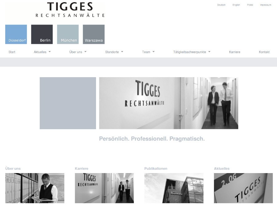 Die Startseite überzeugt durch ein aufgeräumtes Design, das Professionalität und Seriosität vermittelt. Die Startseite überzeugt durch ein aufgeräumtes Design, das Professionalität und Seriosität vermittelt.